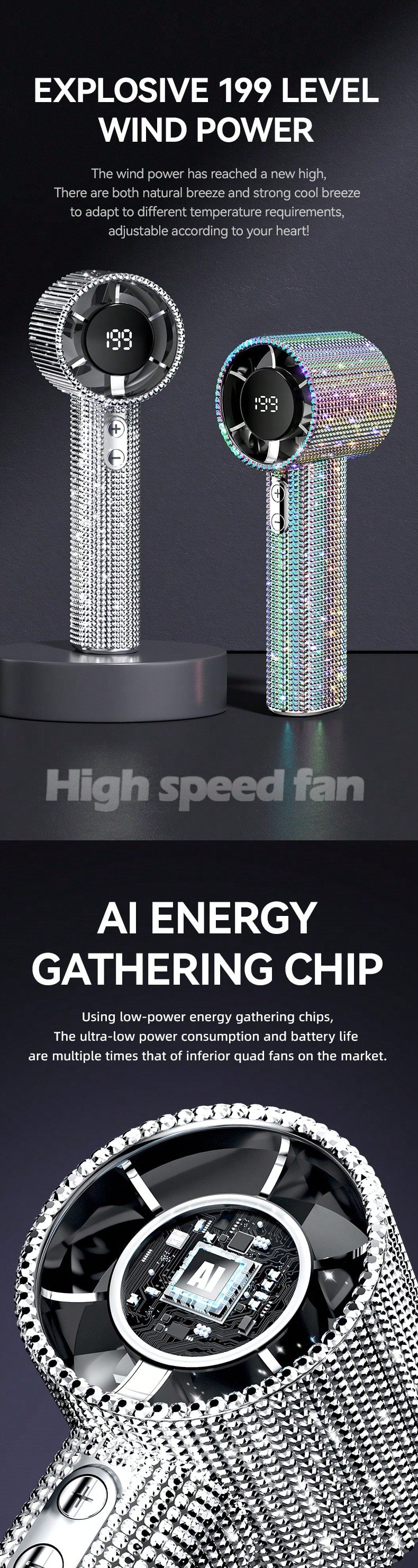 Luxury Rhinestone Handheld Fan